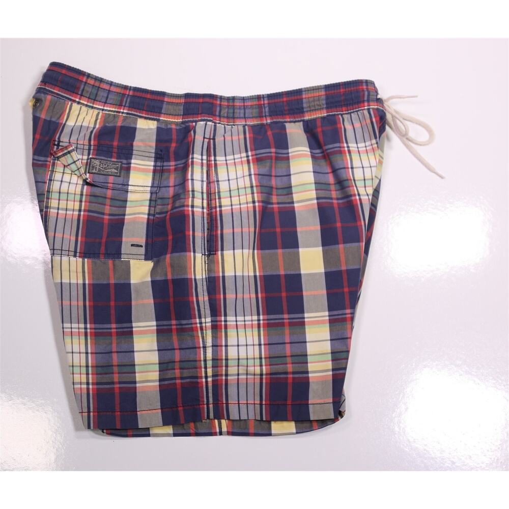 Polo Ralph Lauren Vintage Men Madras Plaid Cotton Nylon Swim Trunks Shorts Large - Picture 5 of 6